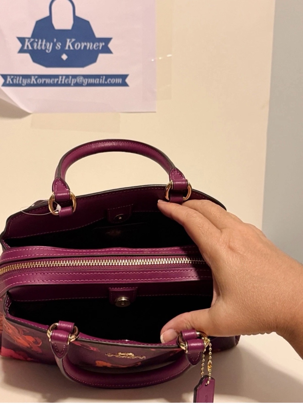 NWT Coach Mini Lillie Carryall in Dark Magenta Multi Jumbo Floral Print. - Picture 9 of 11